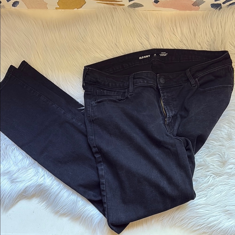 Old Navy Black Slim Straight Leg Jeans 14 tall